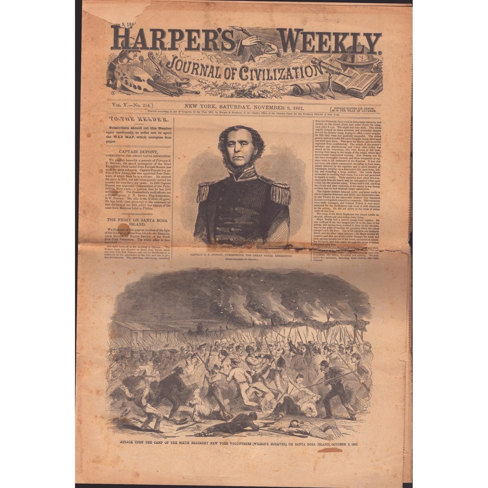 Harpers Weekly Nov 9 1861 Santa Rosa Island Civil War Newspaper Vol V No 254